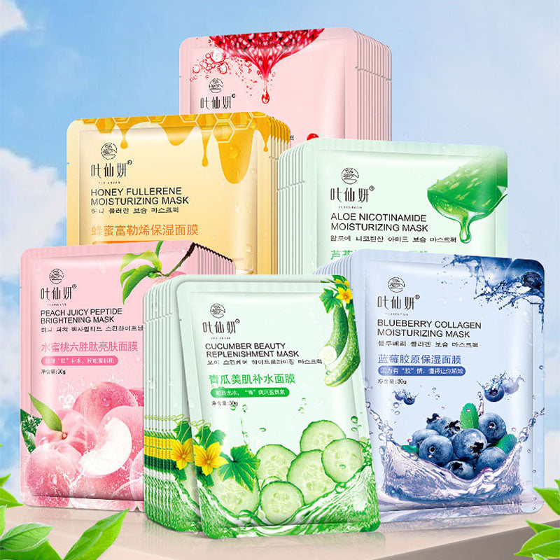 Ye Xianyan Blueberry Facial Masks Aloe Cucumber Peach Fresh Fruit Moisturizing Face Mask Sheets for Beauty Facial Skin Care