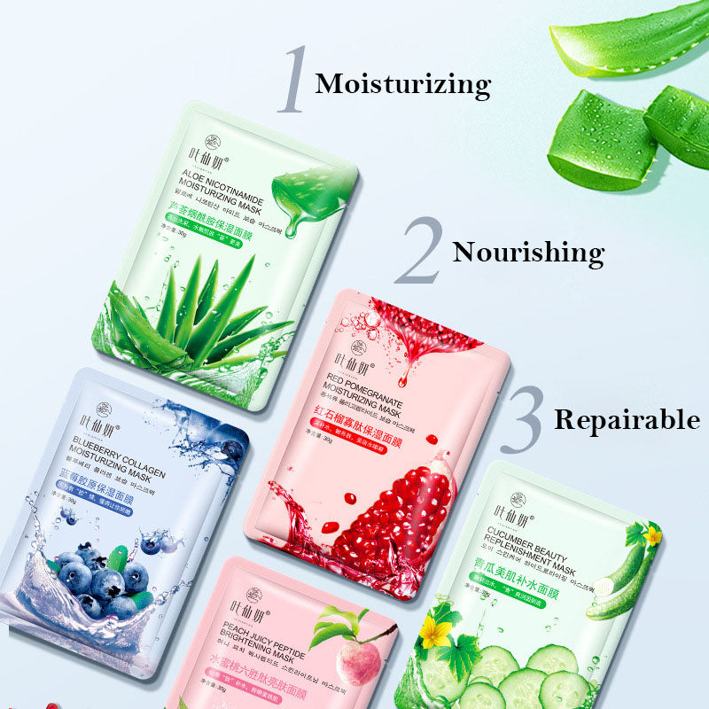 Ye Xianyan Blueberry Facial Masks Aloe Cucumber Peach Fresh Fruit Moisturizing Face Mask Sheets for Beauty Facial Skin Care